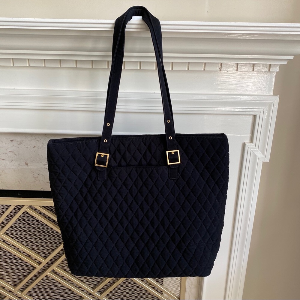Vera Bradley Microfiber Black Gold Tote Bag Large